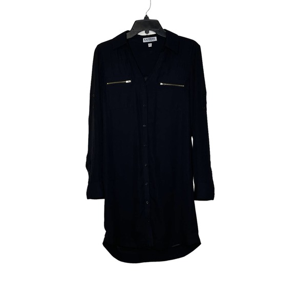 Express Dresses & Skirts - Express Portfolio Shirt Dress Size Small Black Lined Womens‎ Roll Tab Sleeves